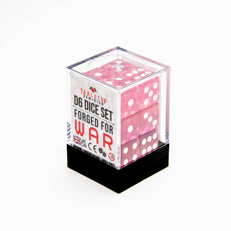 Tabletop Dominion Limited - Wholesale Dice - Transparent D6 Dice | Pink | Square Edge | RPG | 12 Pack