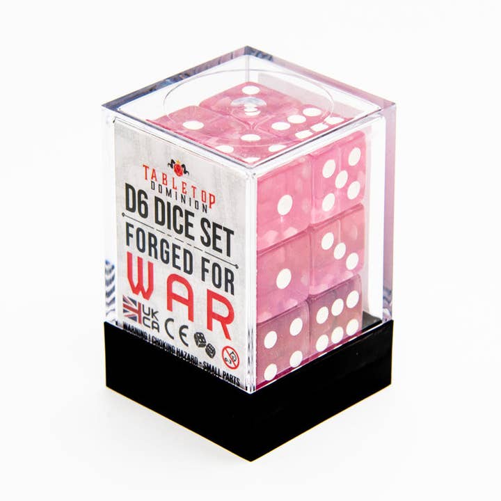 Tabletop Dominion Limited - Wholesale Dice - Transparent D6 Dice | Pink | Square Edge | RPG | 12 Pack0