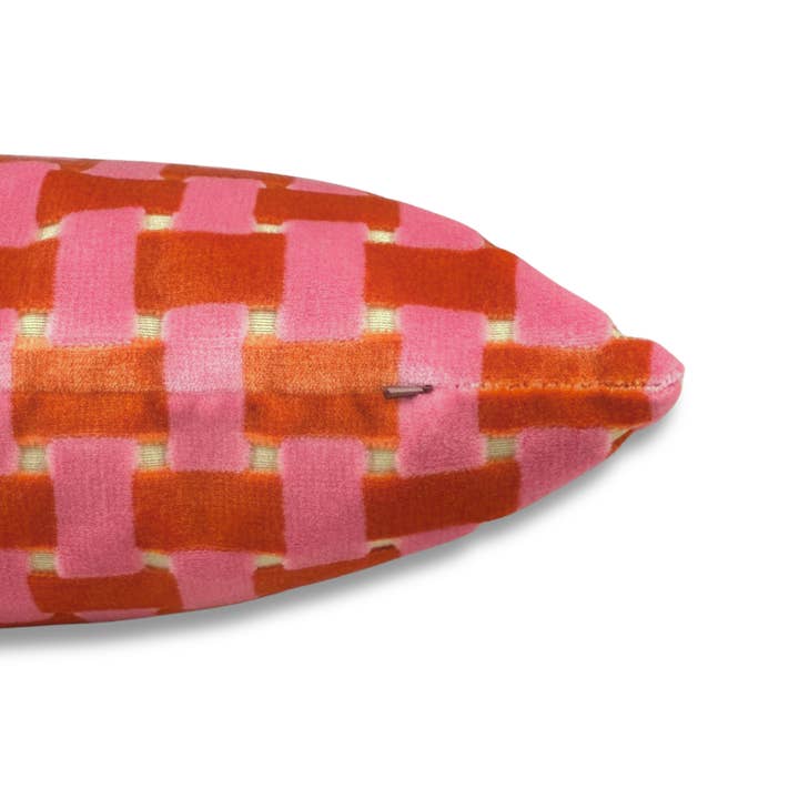 Gwen Candy - Bubblegum Pink & Orange Cut Velvet Throw Pillow for wholesale on Faire2