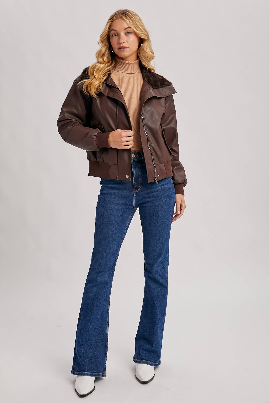 Bluivy - Wholesale Bomber Jacket - Women's - AVIATOR FAUX LEATHER AND FUR TRIMMED BOMBER JACKET22