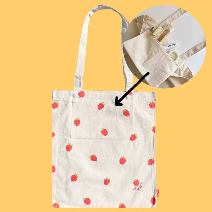 Baumwoll-Canvas-Tragetasche mit Erdbeerprint und Reißverschlusstasche für den Großhandel von Dous