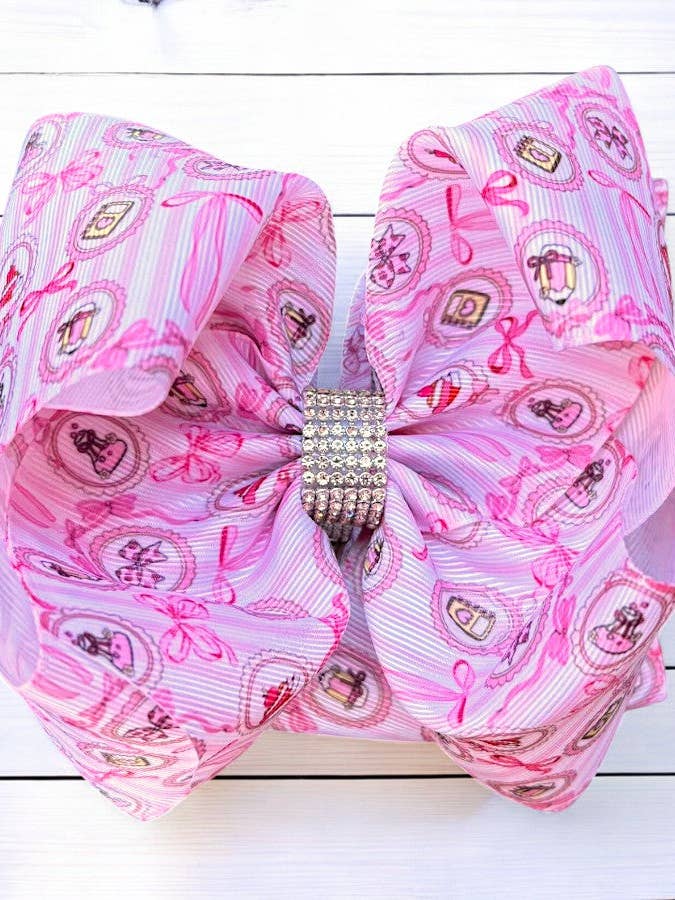 Multi-Printed back to school double layer hairbows 4pcs/$10.00 BW-DSG-29 for wholesale by Kids Charm Online
