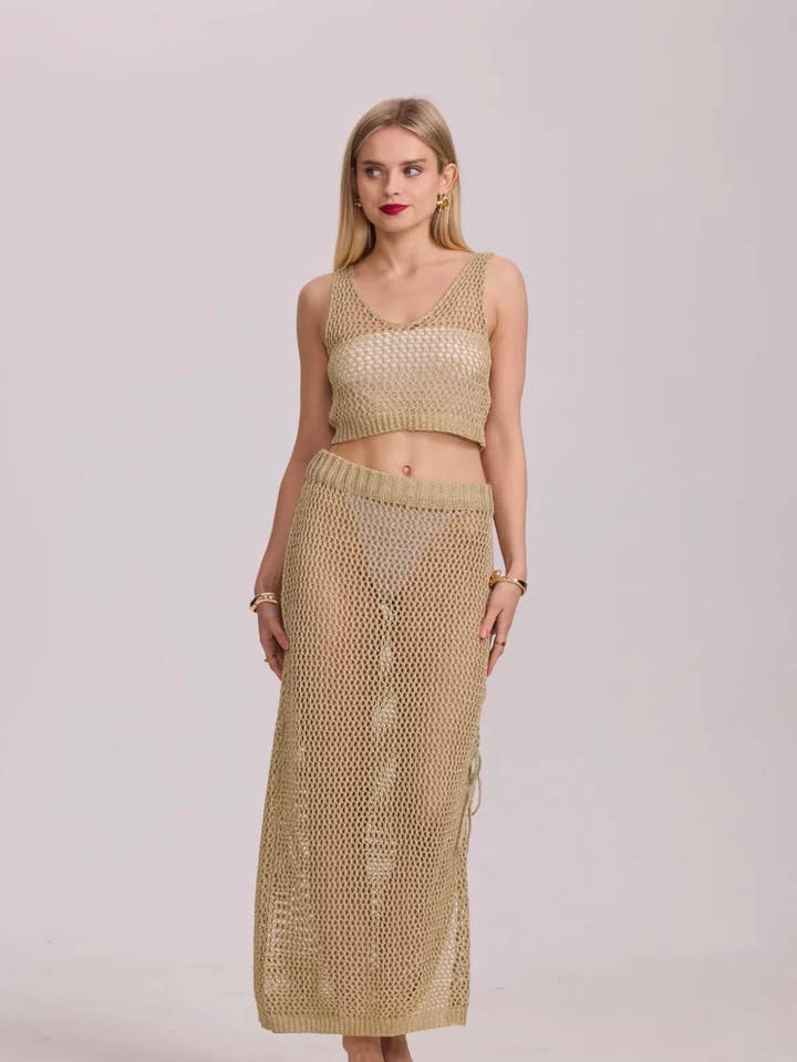 Crochet set – crop top & long mesh skirt - 203 for wholesale by Frime