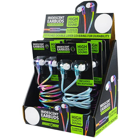 Gadget Gear Iridescent Wired Earbuds Assortment - 6/Display for wholesale by Novelty Brands