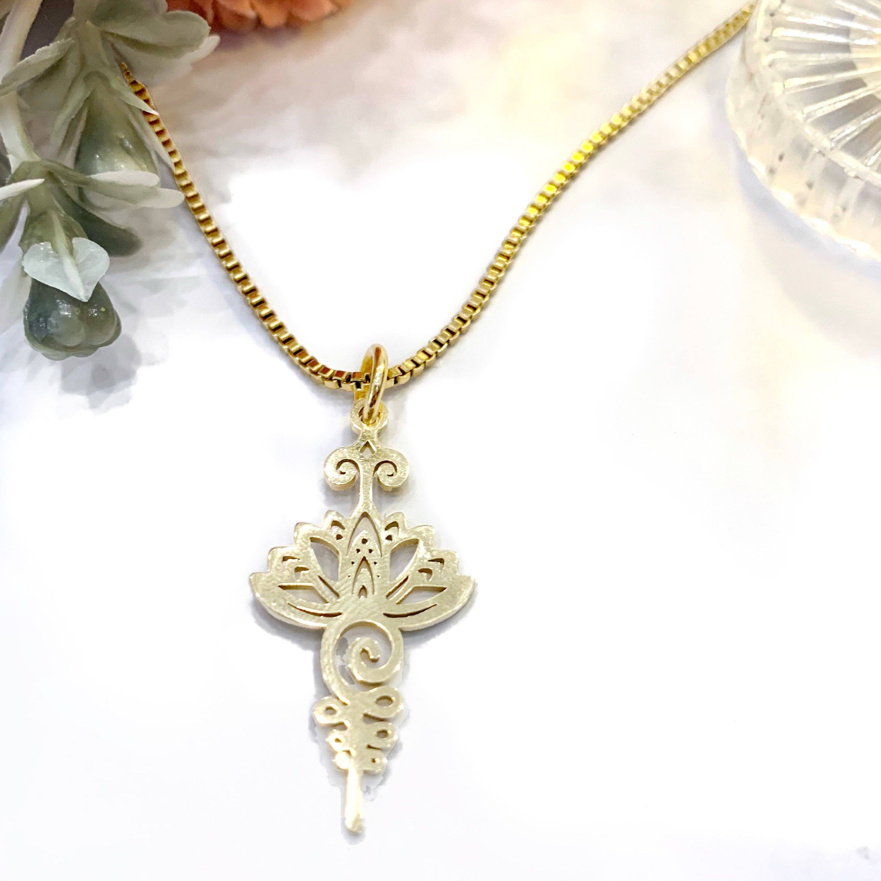 Atisha Spiritual Shop – wholesale Pendant/charm necklace – OM SHAKTI NECKLACE ~ stainless steel with Unaalome and Lotus pendant10