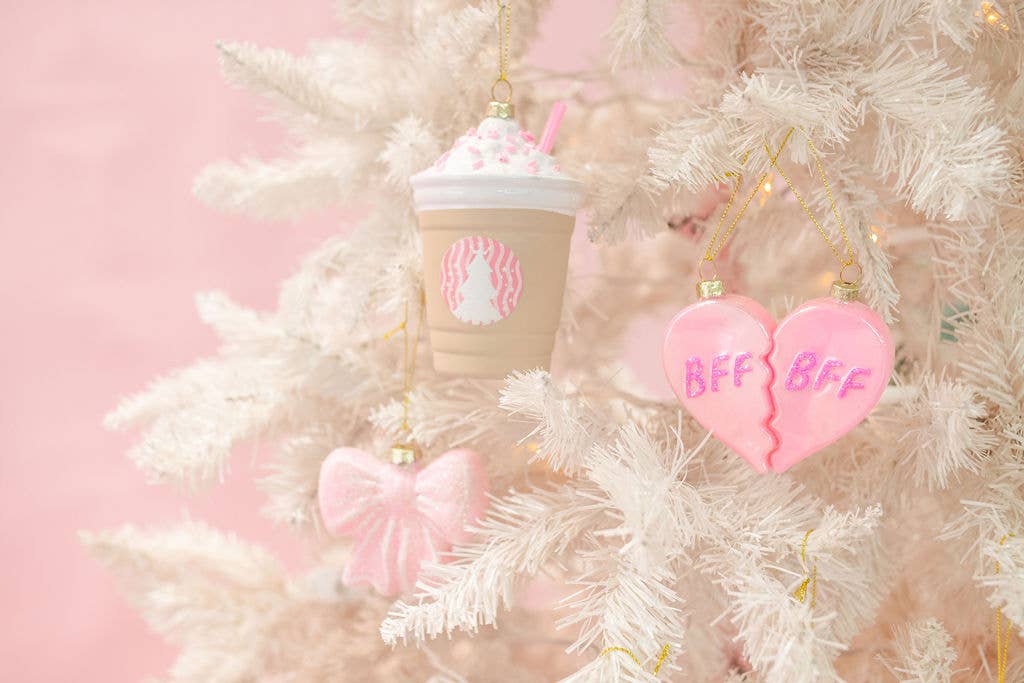 Rock Paper Scissors – wholesale Ornament set – BFF Heart Christmas Glass Ornament with Glitter  2 piece Set2