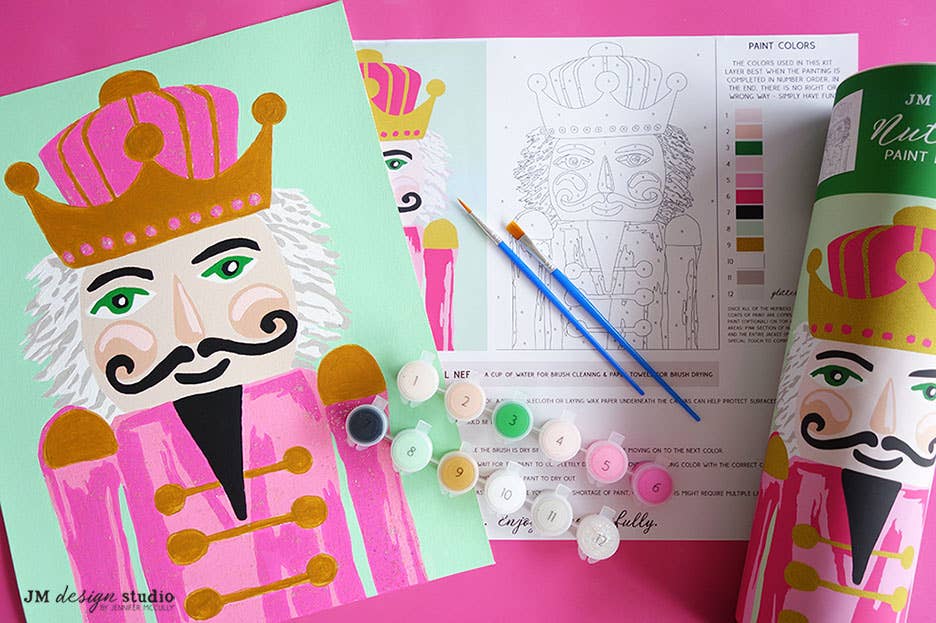 JM Design Studio - Wholesale DIY Craft Kit - Pink Nutcracker Paint by Number Kit with Glitter Paint