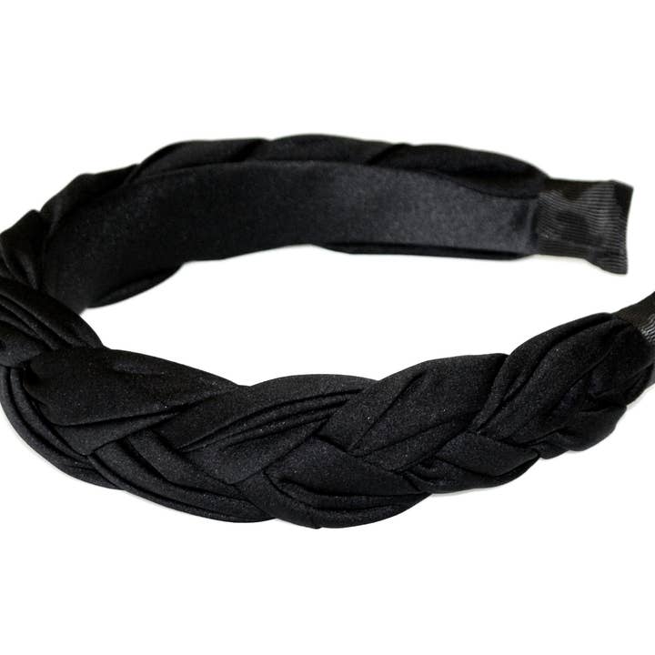 Satin Ruched Plait Alice Band - Black - HAB282 BLACK for wholesale by Hepburn & Co.