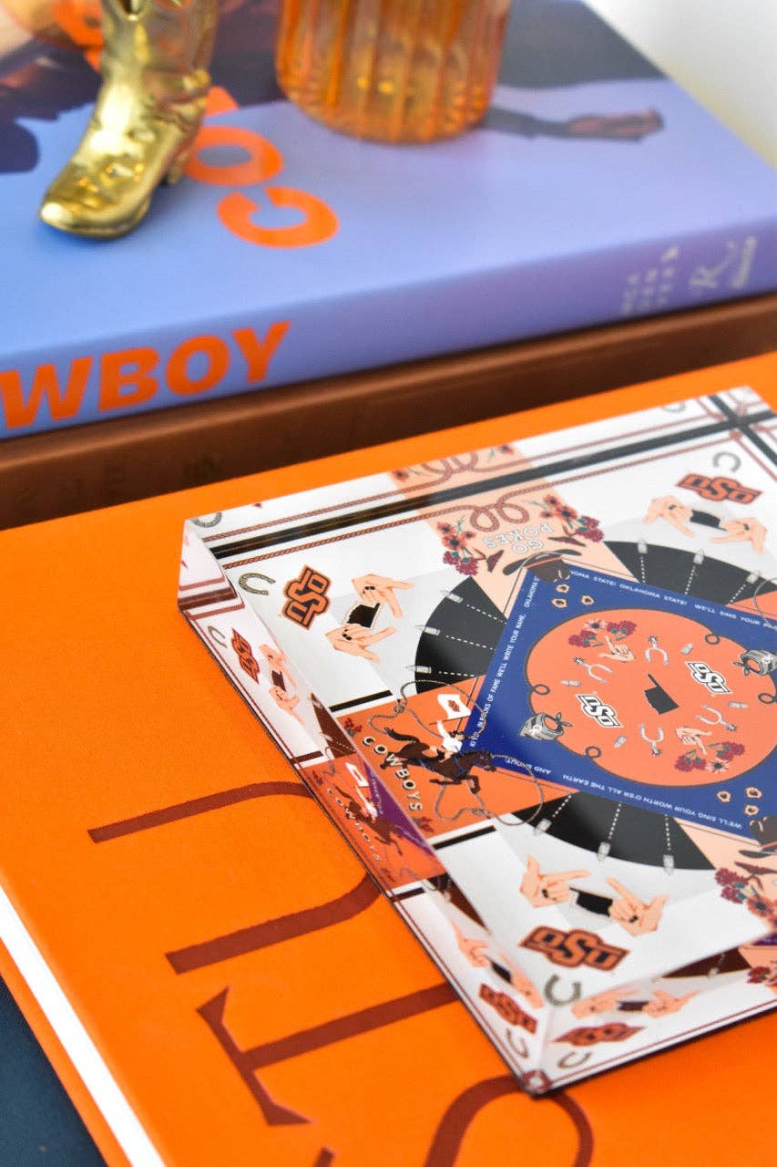 Saturday Silks - Wholesale Decorative Tabletop Object - OSU Cowboys Acrylic Block Art1