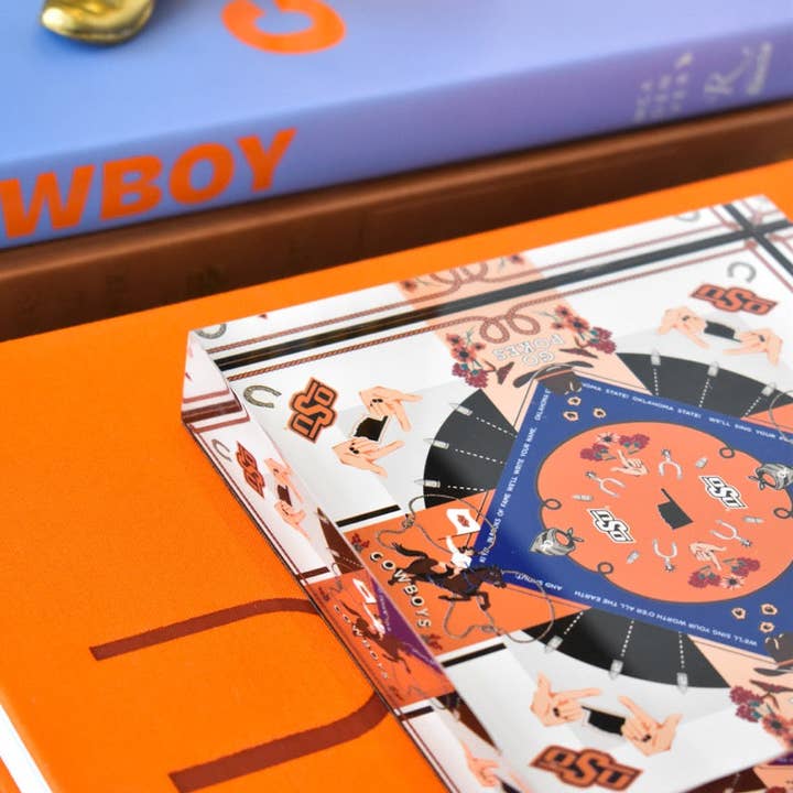 Saturday Silks - Wholesale Decorative Tabletop Object - OSU Cowboys Acrylic Block Art1