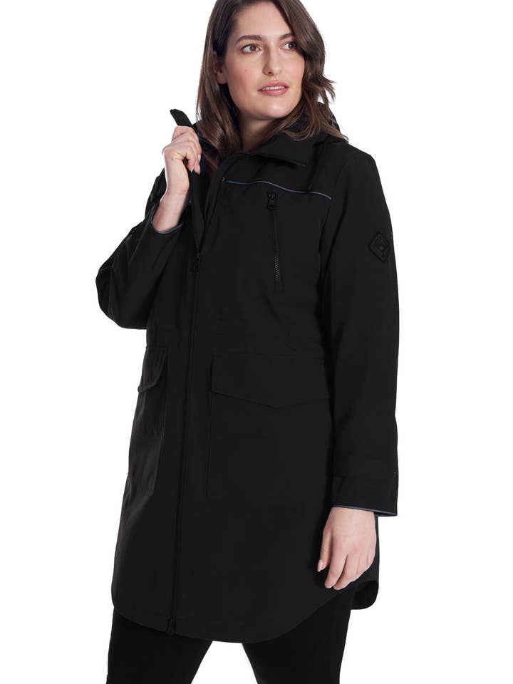 KUSAWA PLUS | WOMEN'S DRAWSTRING RAINCOAT, BLACK (PLUS SIZE) for wholesale by Alpine North US