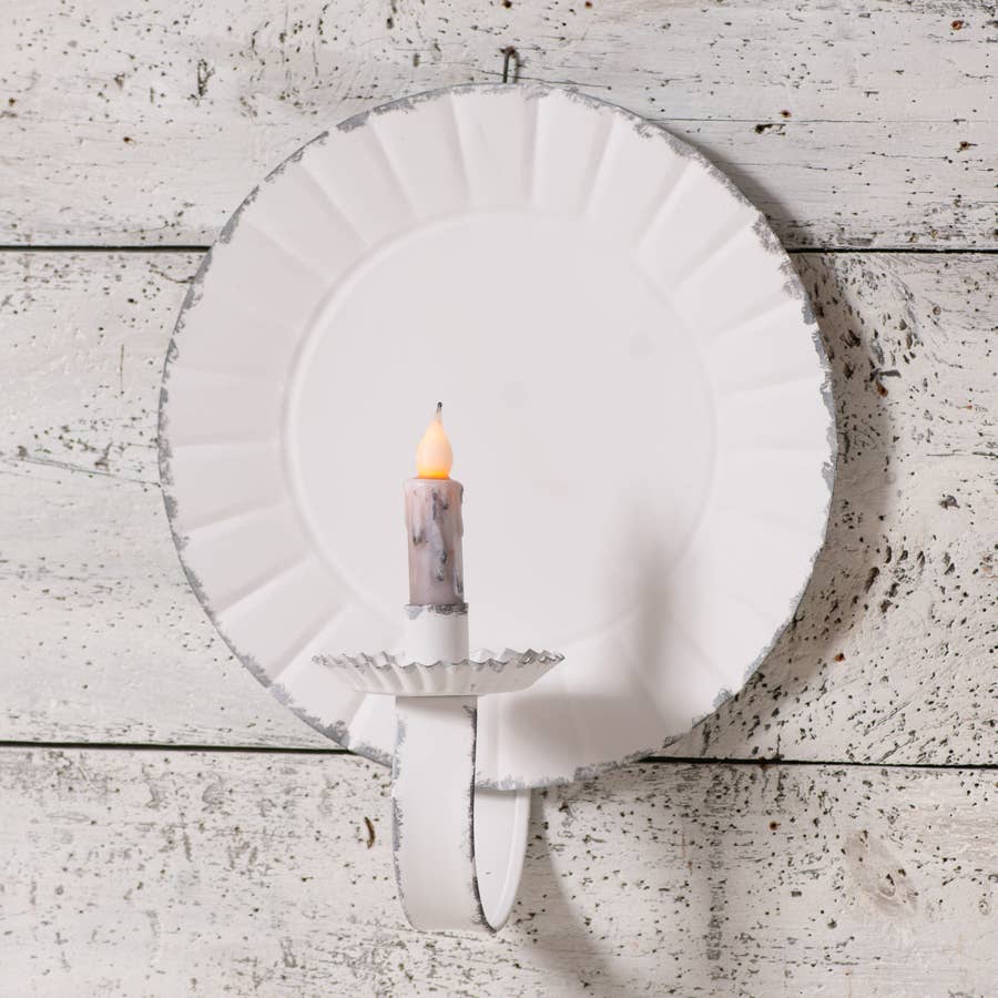 Irvin's Tinware - Wholesale Candle Holder - Large Round Candle Sconce in Rustic White2