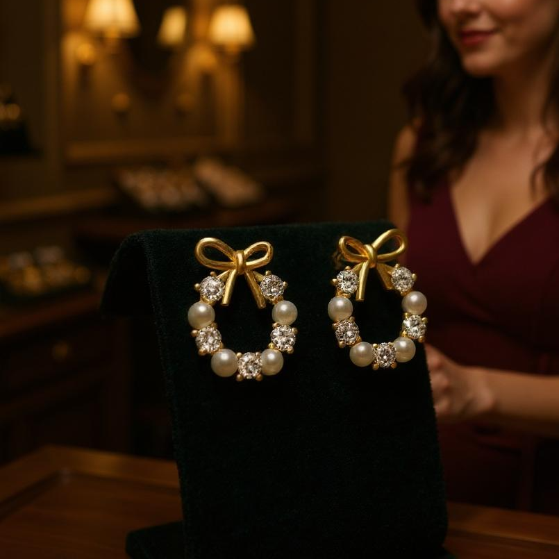 Athena Bridal Jewellery – wholesale Dangle earrings – ATHENA COLLECTION - CHIC PEARL BOW EARRINGS - CZER915 GOLD2