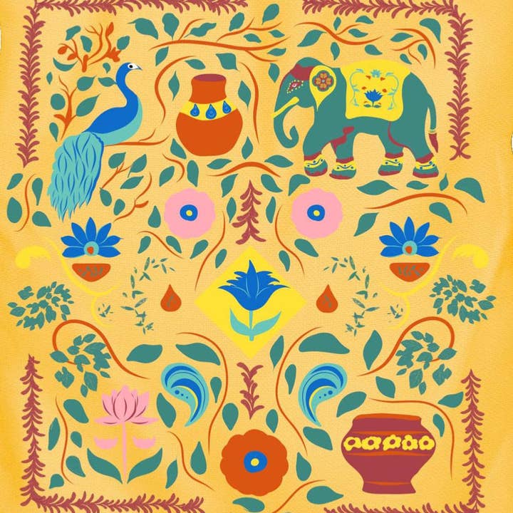 Shared Earth – wholesale Bärkasse - Dam – Tygkasse i återvunnen bomull med etniskt mönster, gul 36 x 40 cm1