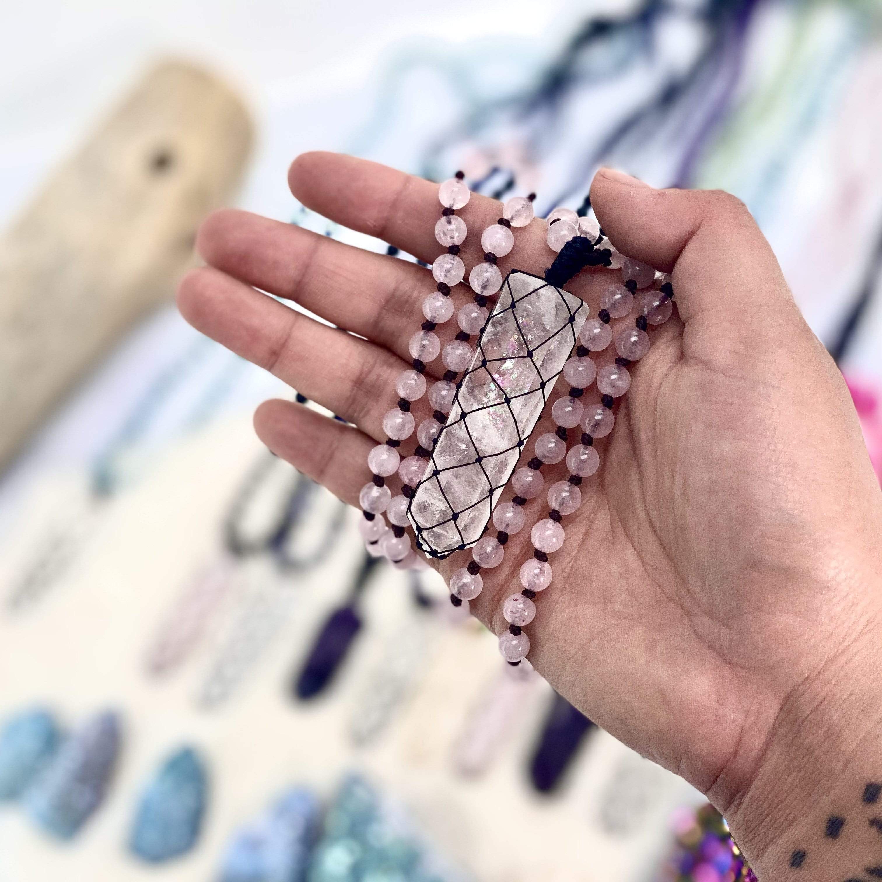 Rock Paradise - Wholesale Pendant/Charm Necklace - Crystal Gemstone Point Pendant On Beaded Mala Necklace4