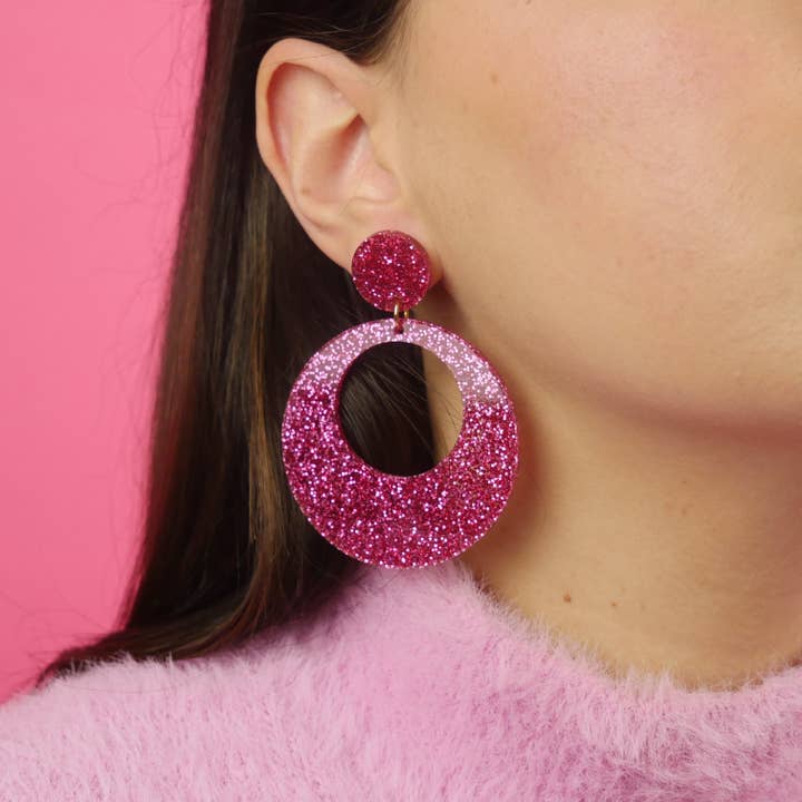 Boucles d'oreilles Pendante Retro Ronde - Paillettes Fuchsia pour la vente par ColsonDesign