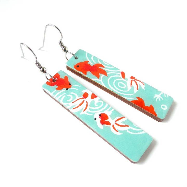 Koi Fish Long Earrings, Turquoise and Red for wholesale by Prettykiku