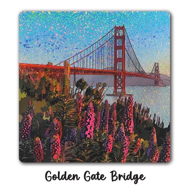 Golden Gate Bridge San Francisco Super Sparkle Vinyl Sticker for wholesale by Surprise Inside Art