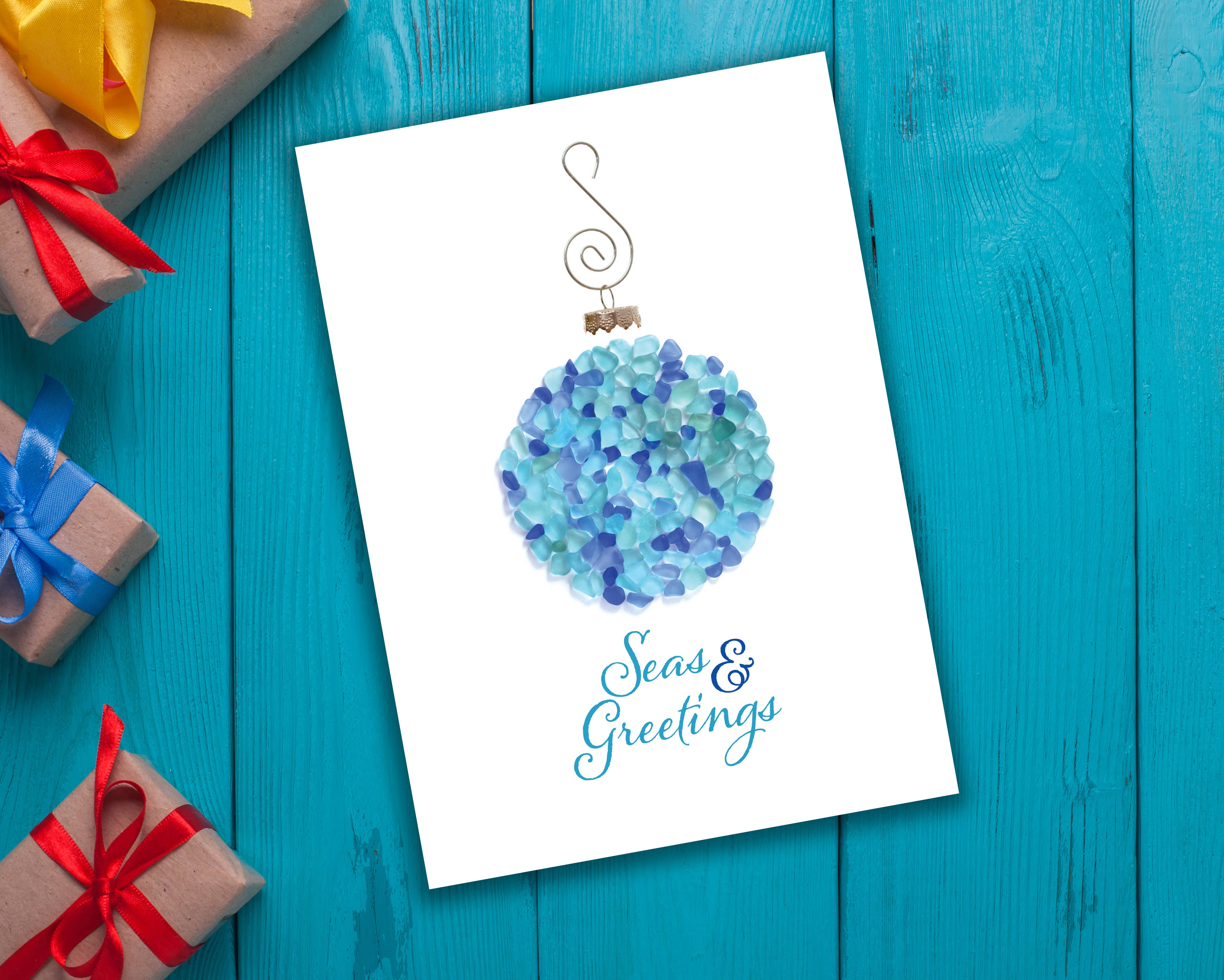 Beachcombing / Etched by the Sea - Wholesale Season's Greetings Card - Sea Glass Ornament Seas & Greetings Holiday Card2