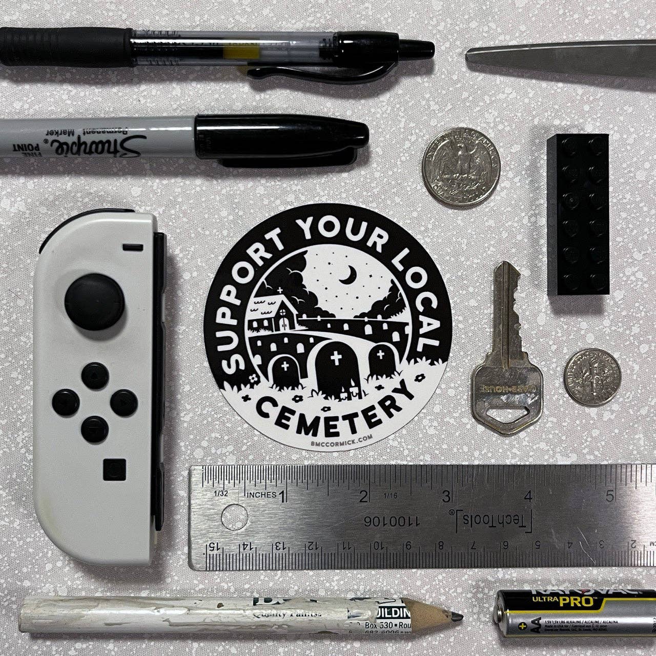 BMcCormick ART - Wholesale Sticker - Steun je lokale begraafplaats 3" sticker | Zwart en wit5