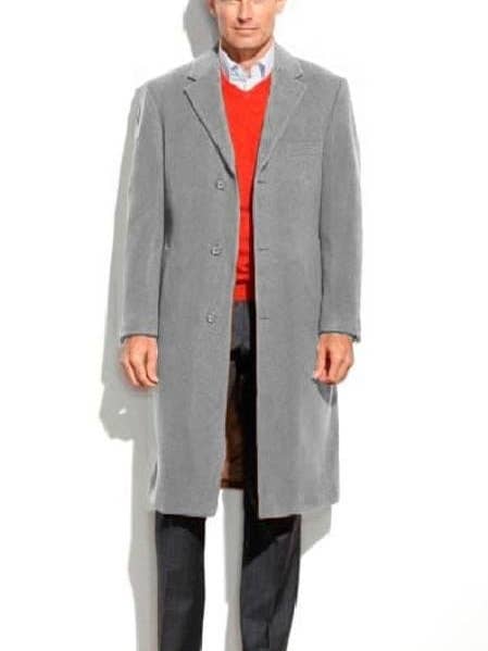 Mens Overcoat -Mens Long Wool Topcoats- Topcoat For Men-Men's Dress Coat Light Gray for wholesale by Alberto Nardoni