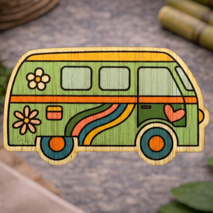 Carrinha VW Retro por atacado de Bamboo Wood Stickers
