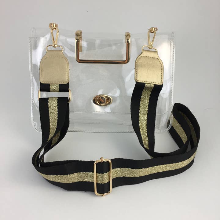 SongLily - Vendita all'ingrosso Borsa a tracolla - Donna - Borsa trasparente con tracolla glitterata nera e dorata