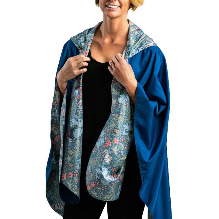 William Morris Golden Lily & Bluebell Womens Rain Cape - Rainproof Breathable Rain Poncho for wholesale by RainCaper