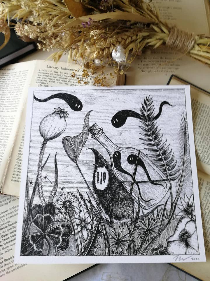 Attrape-Esprit - Impression d'Art Carré Effrayant avec Poème pour la vente par Jon Turner Illustration