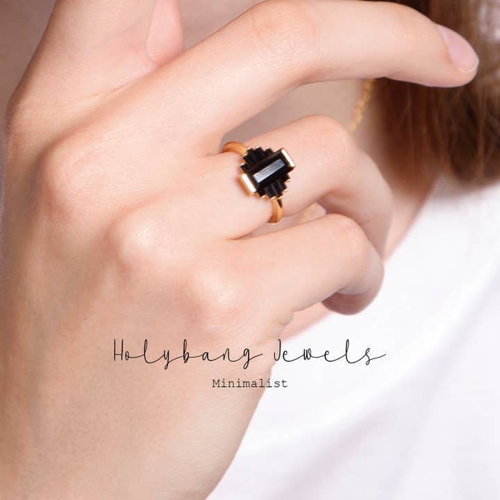 HolyBang Jewels - Wholesale Cocktail/Statement Ring - BLACK ART DECO RING - SX01630R1