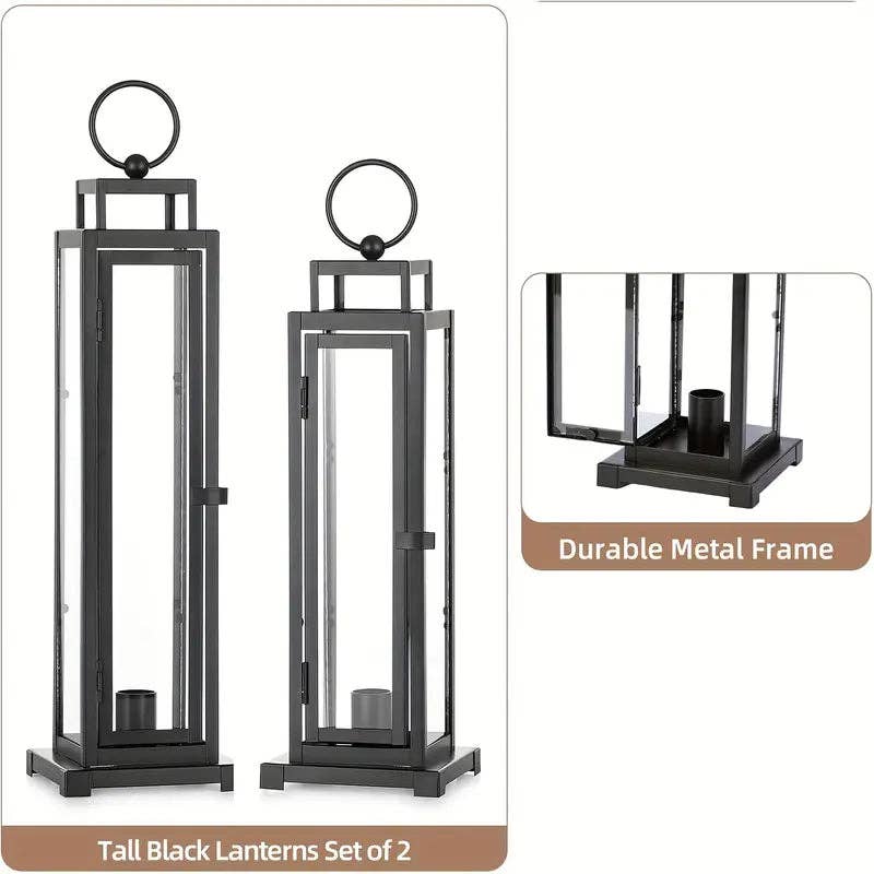 Huis Van Merken - Wholesale Lantern - Black Lantern Set (2) - Indoor Outdoor Candle Holders1