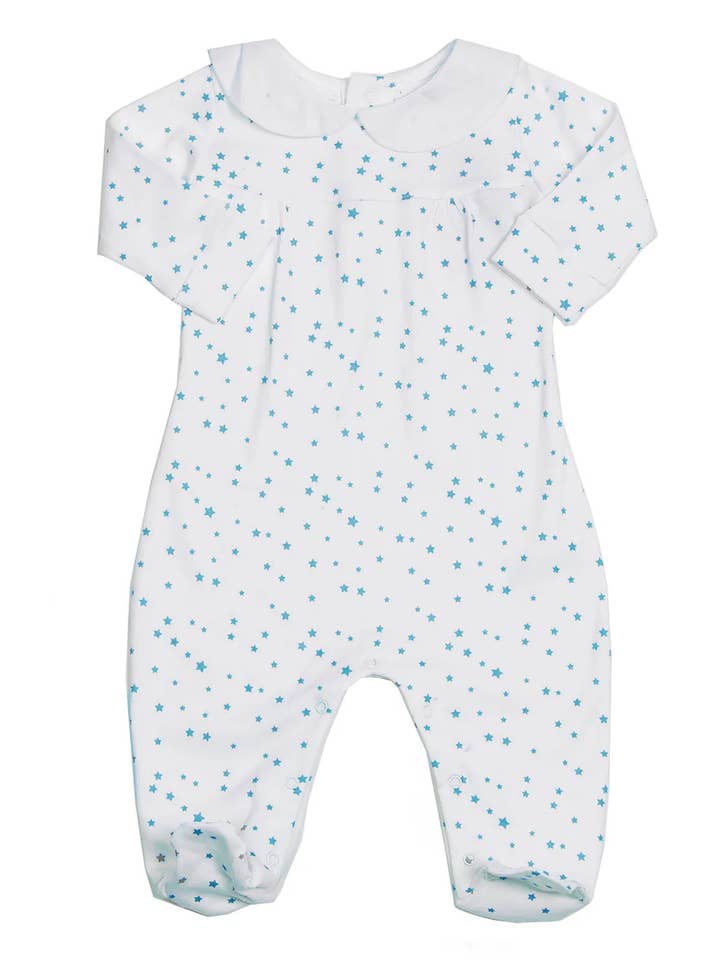 Pyjama blanc en coton avec étoiles bleues Pima Cotton pour la vente par Patucos