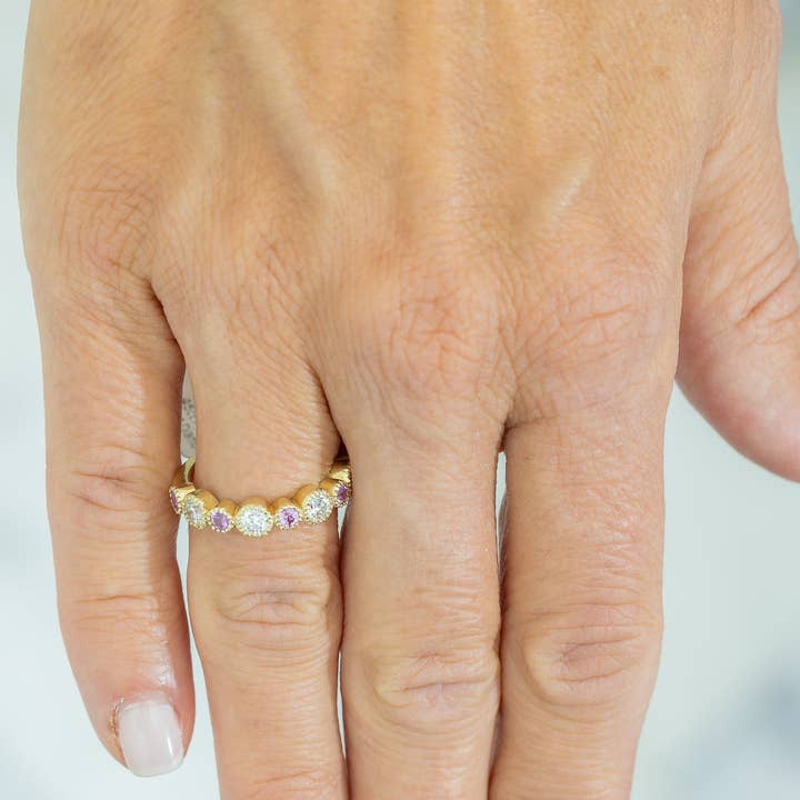 Milgrain Diamond & Birthstone Band for wholesale by Alexandra Harbushka Co.