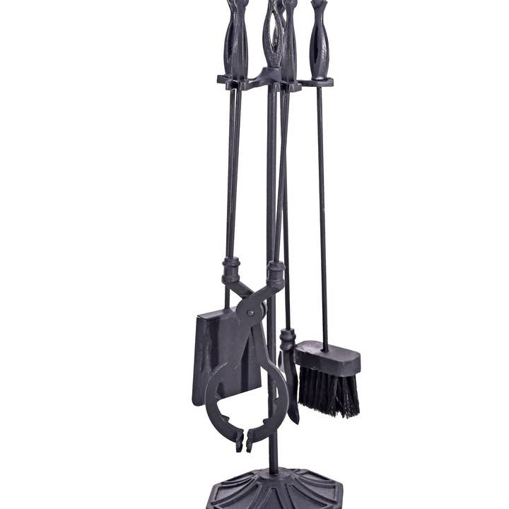 BERA DESIGN LTD - Vente Pare-feu de cheminée - Ensemble d'outils de cheminée 100 % noir, support en bois de frêne2