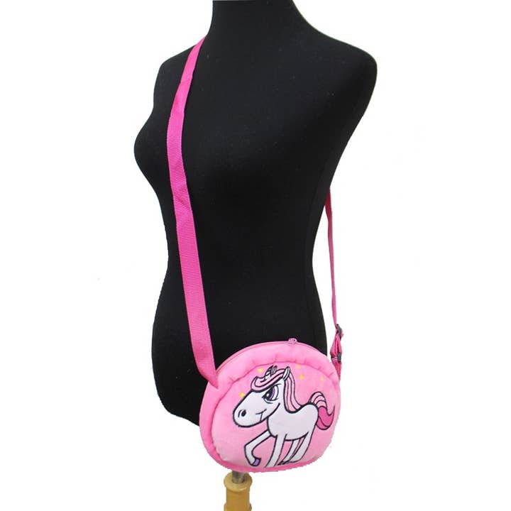 Cap Zone – wholesale Axelväska - Dam – Unicorn Broderade plysch runda Cross Body Väskor
