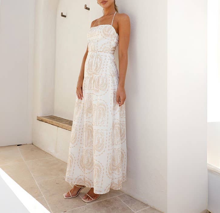 HIDDENBRAND - Wholesale Dress - Women's - Casual floral halter Beach Hawaiian vacation dress8