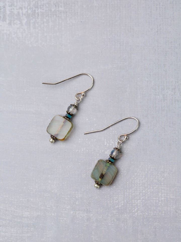 Venetian Dreams Czech Glass Squares Simple Earrings for wholesale by Anne Vaughan Designs Jewelry