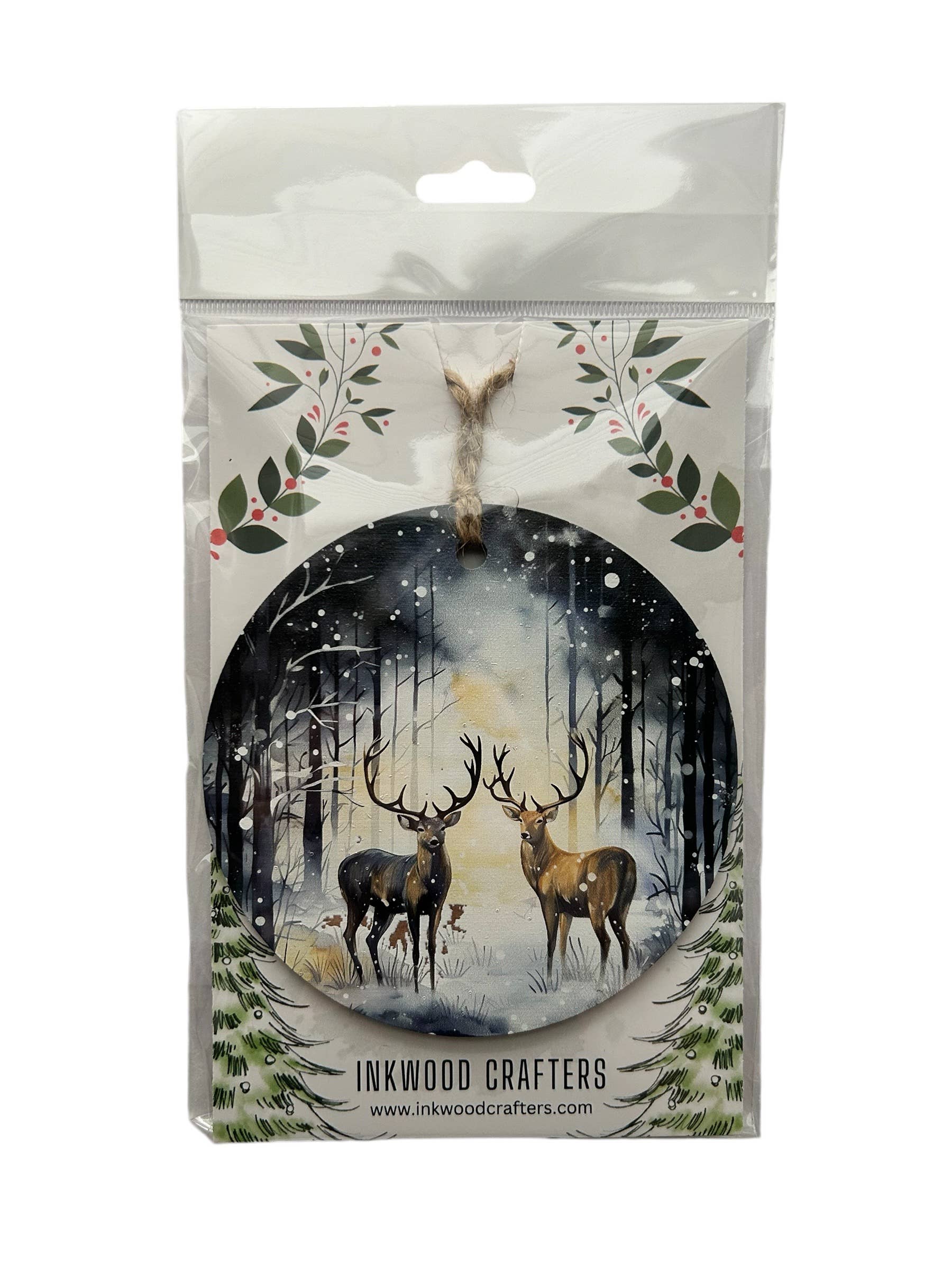 Inkwood Crafters - Wholesale Ornament - Winter Deer - Wood Holiday Ornament1