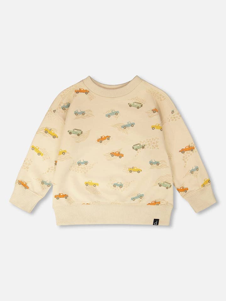 French Terry sweatshirt beige med Jeep-print for engroshandel hos Deux par Deux