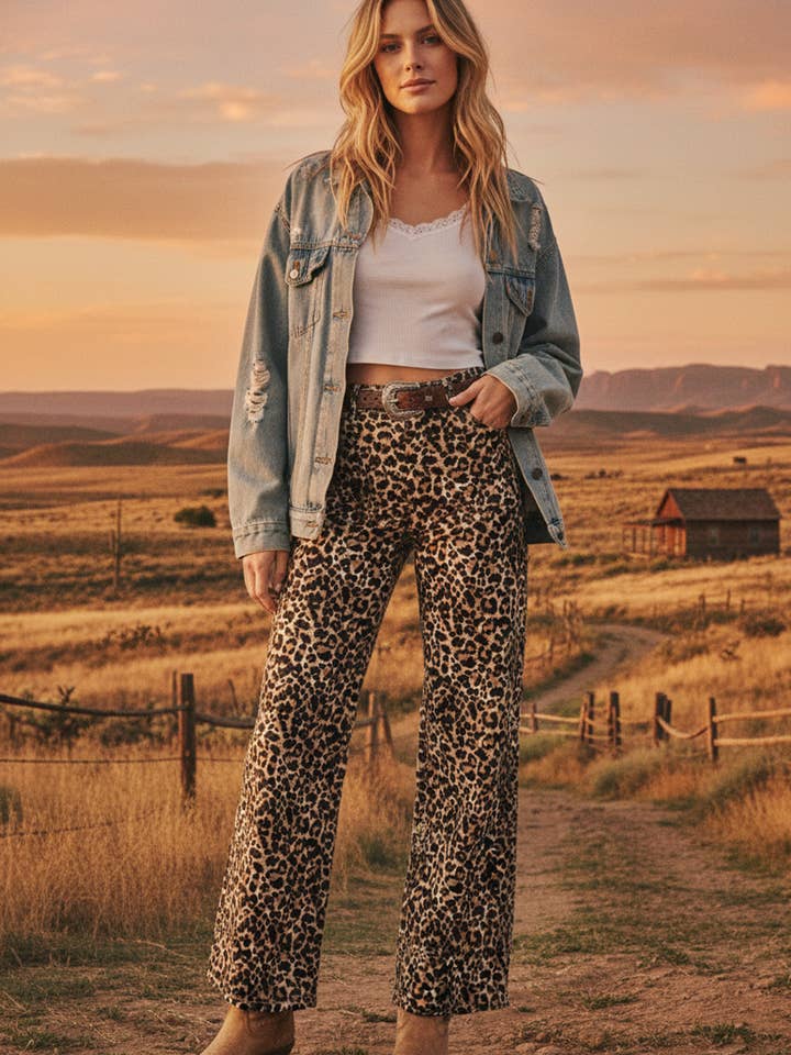 Stretch-Twill-Leopardenhose mit weitem Bein für den Großhandel von Sewn and Seen