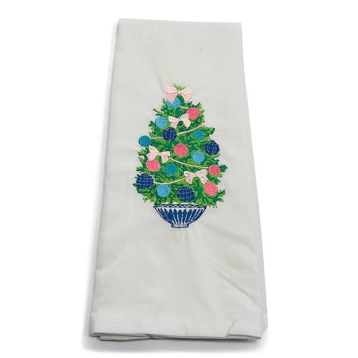 Towel - Chinoiserie Squatty Holiday Tree on white for wholesale by Vibrantly Blue
