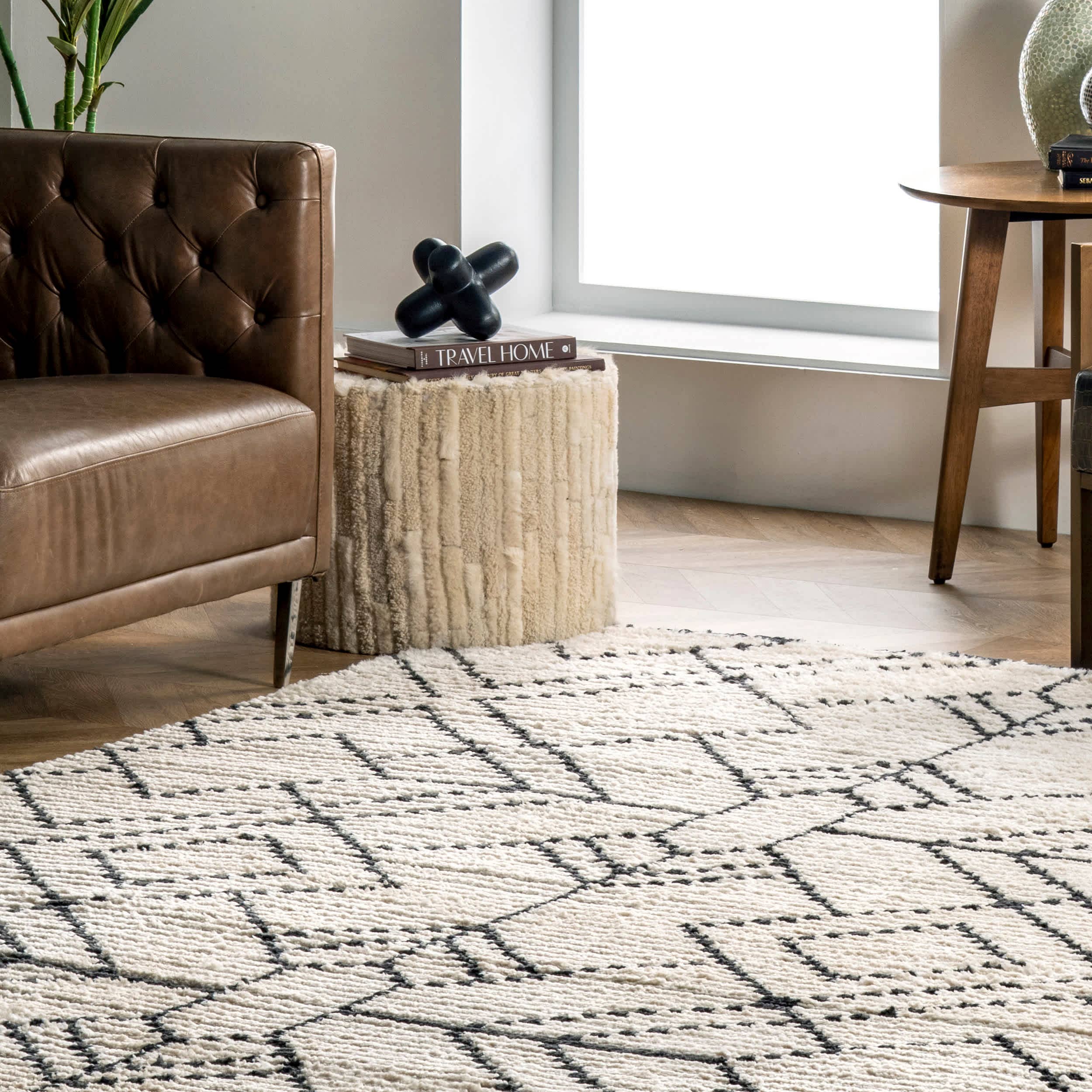 Beige Carlina Modern Geometric Soft Shag Fringe Area Rug for wholesale on Faire7
