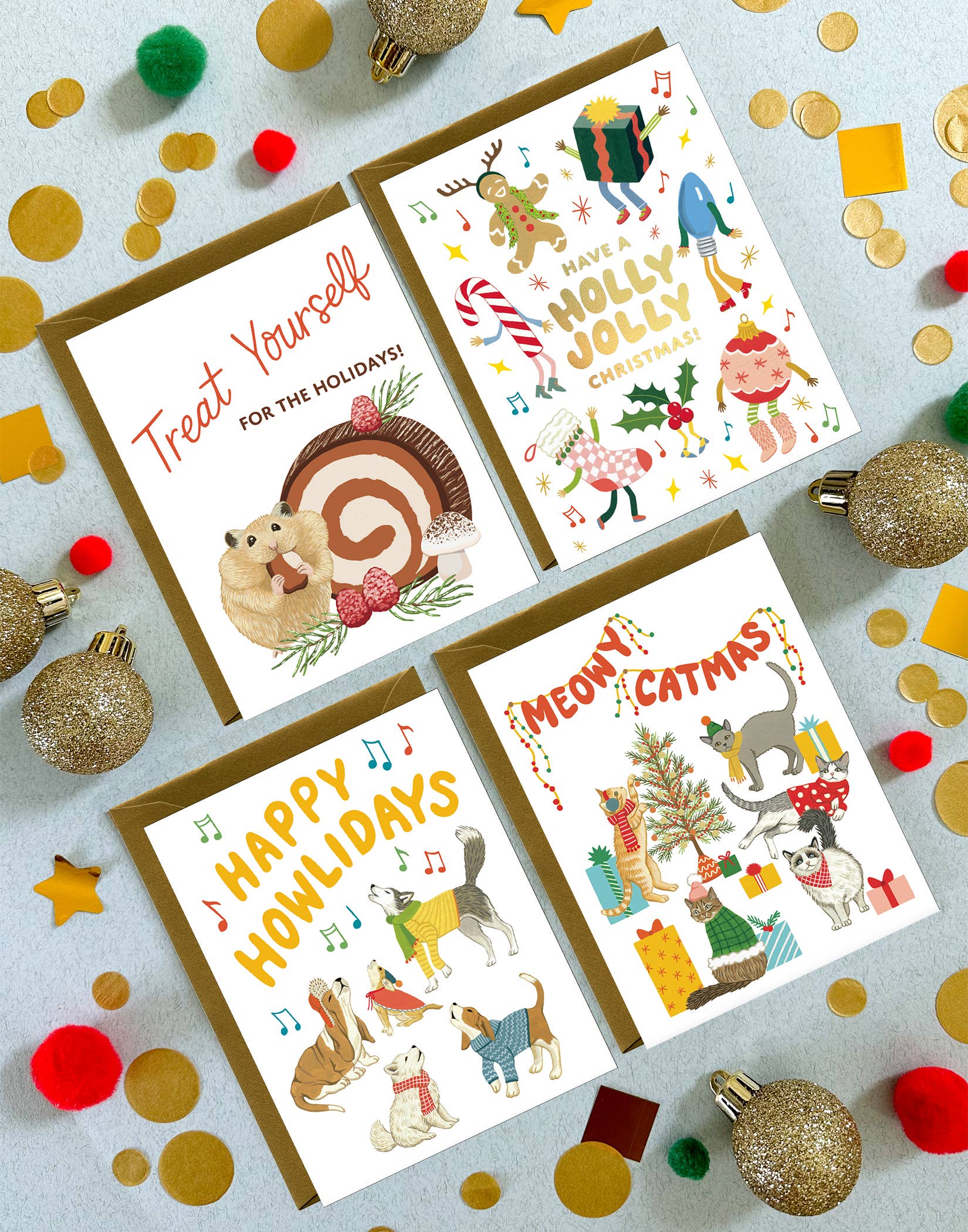 Yeppie Paper - Wholesale Christmas Card - Merry Catmas Cats Festive Christmas Holiday Card *Foil Stamped*3