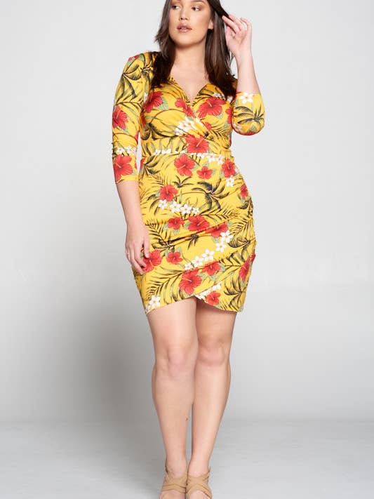 Wikkeljurk met bloemenprint in grote maten voor wholesale door DNA Couture