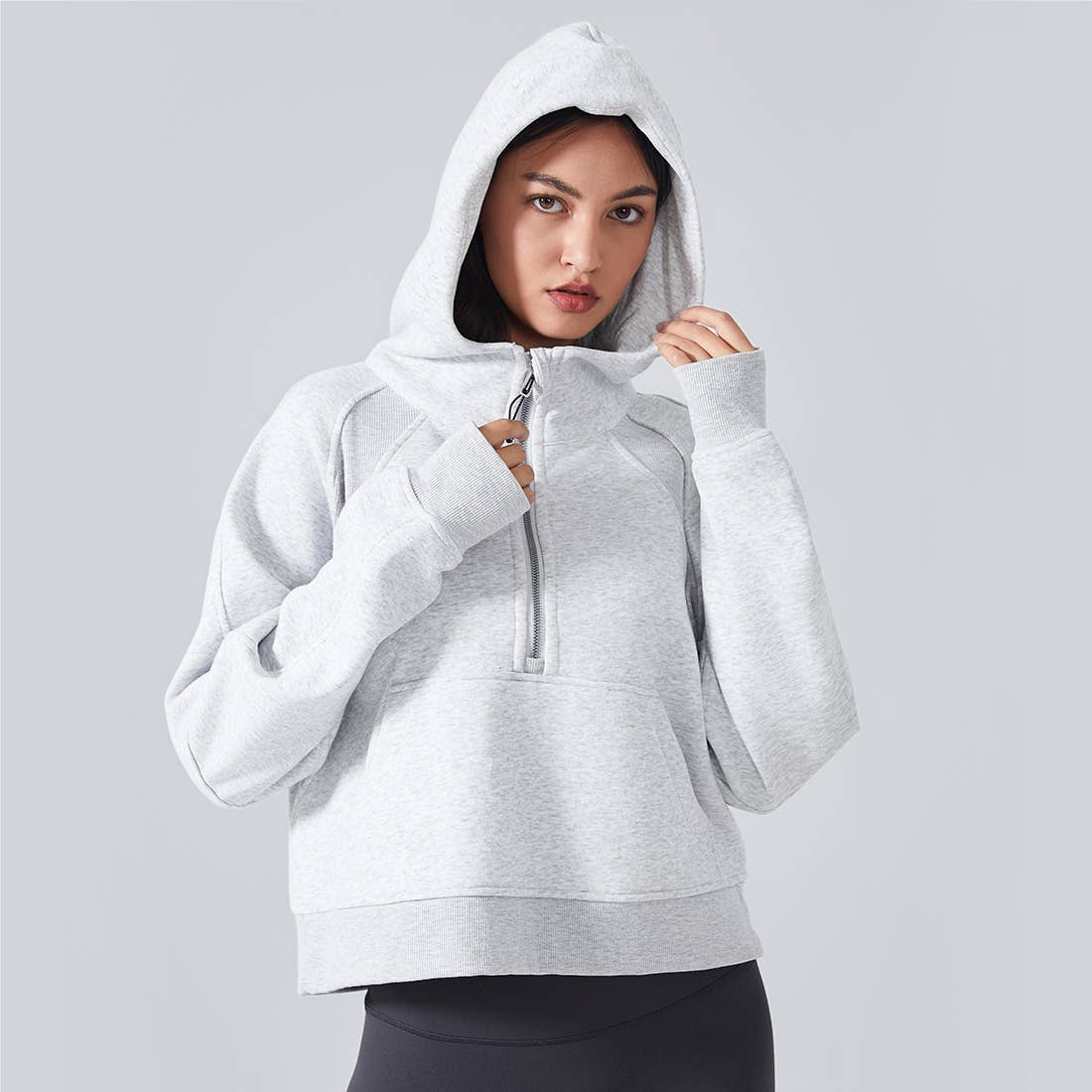 Sodalemon – wholesale Hoodie – Women's – Women Fall Winter Half Zipper Sweatshirt Big Pockets Hoodie 9