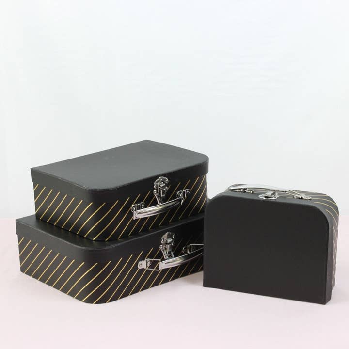 Elegant Design Supply - Vente Coffrets cadeaux - Boîte cadeau luxe en forme de valise avec rayures dorées15