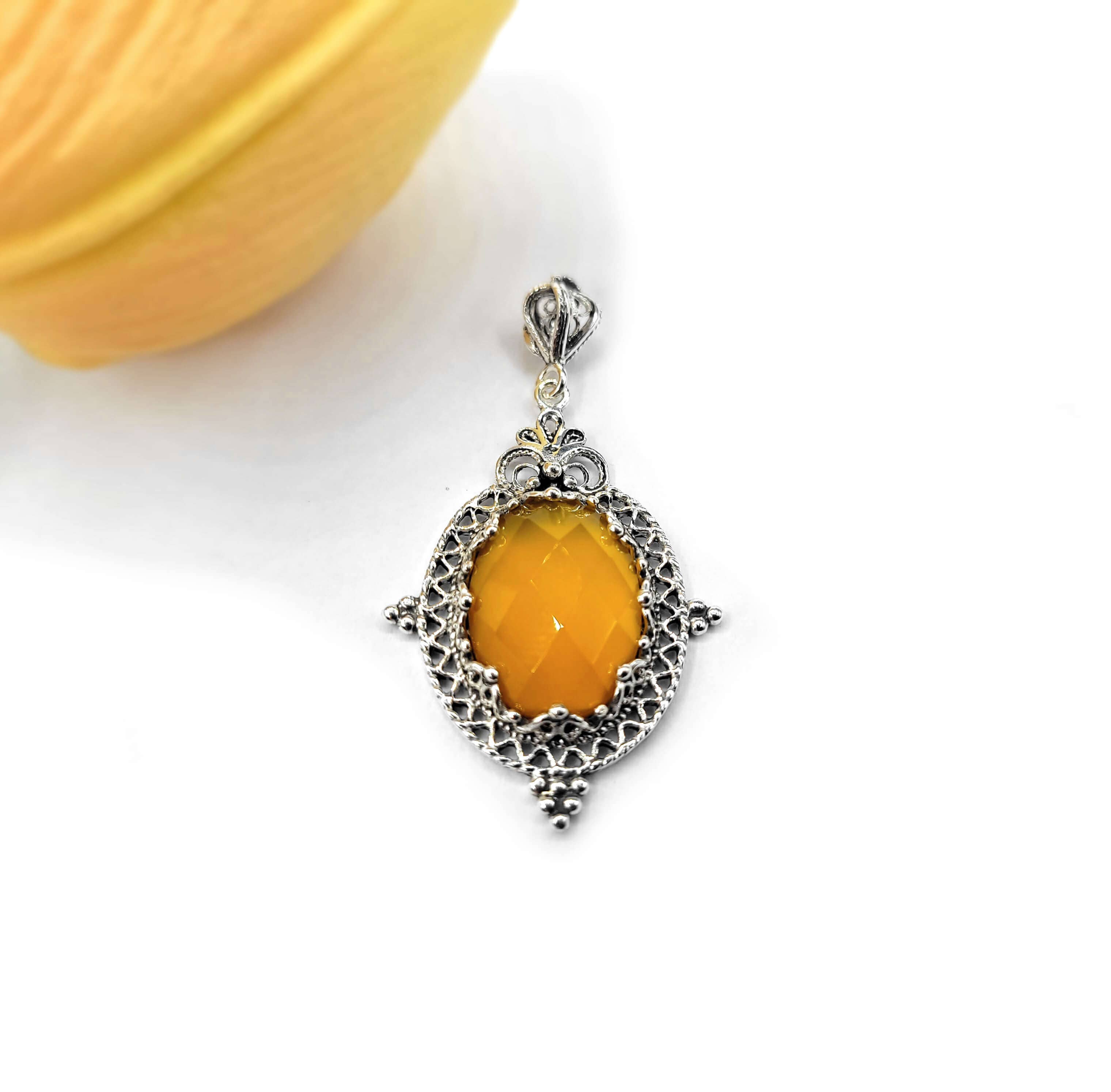 Filigranist Jewelry – Großhandel Kette mit Anhänger/Charm – Sterlingsilber Kunst Gelber Achat Edelstein Anhänger1