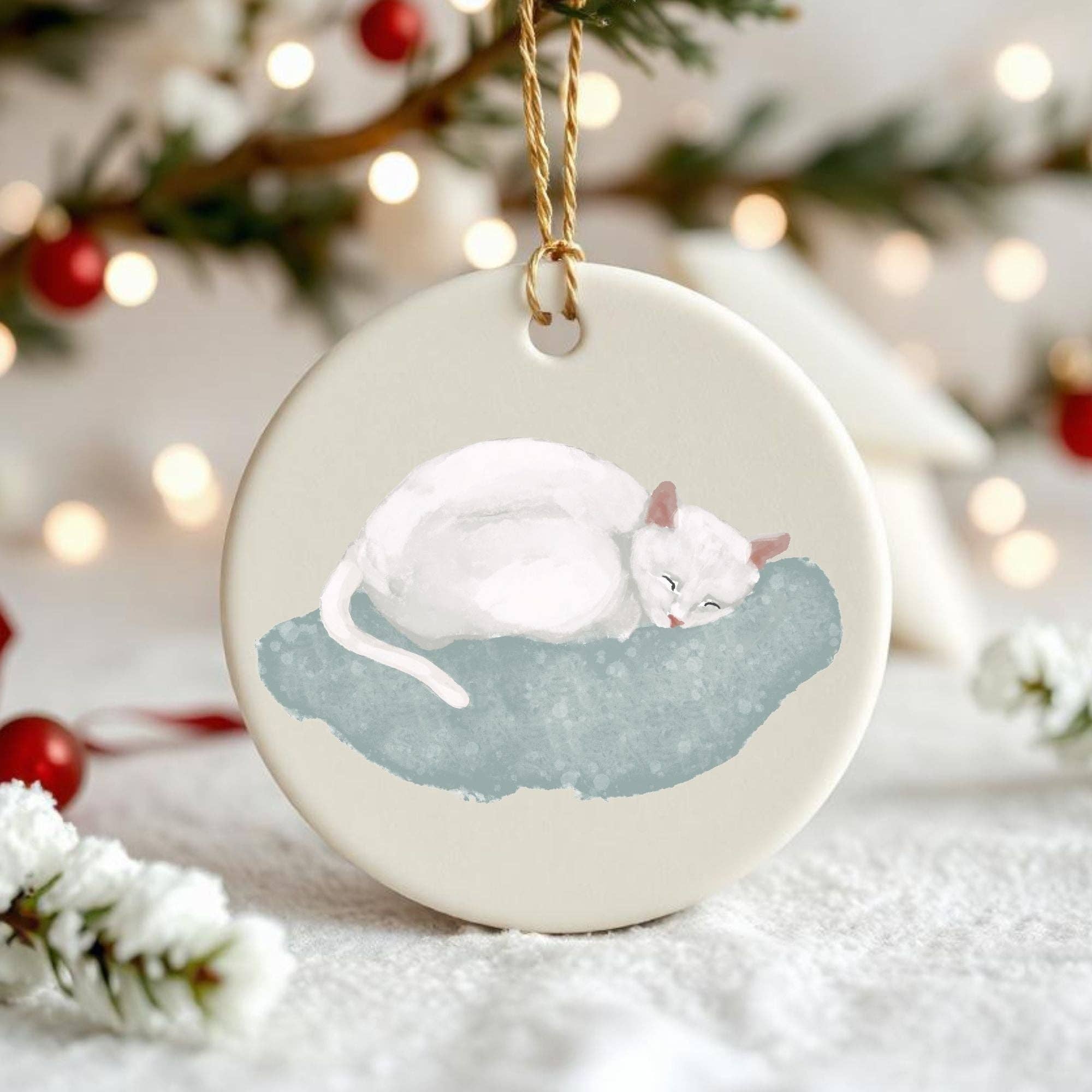 MerikaArt - Wholesale Ornament - White Cat Ceramic Ornament2
