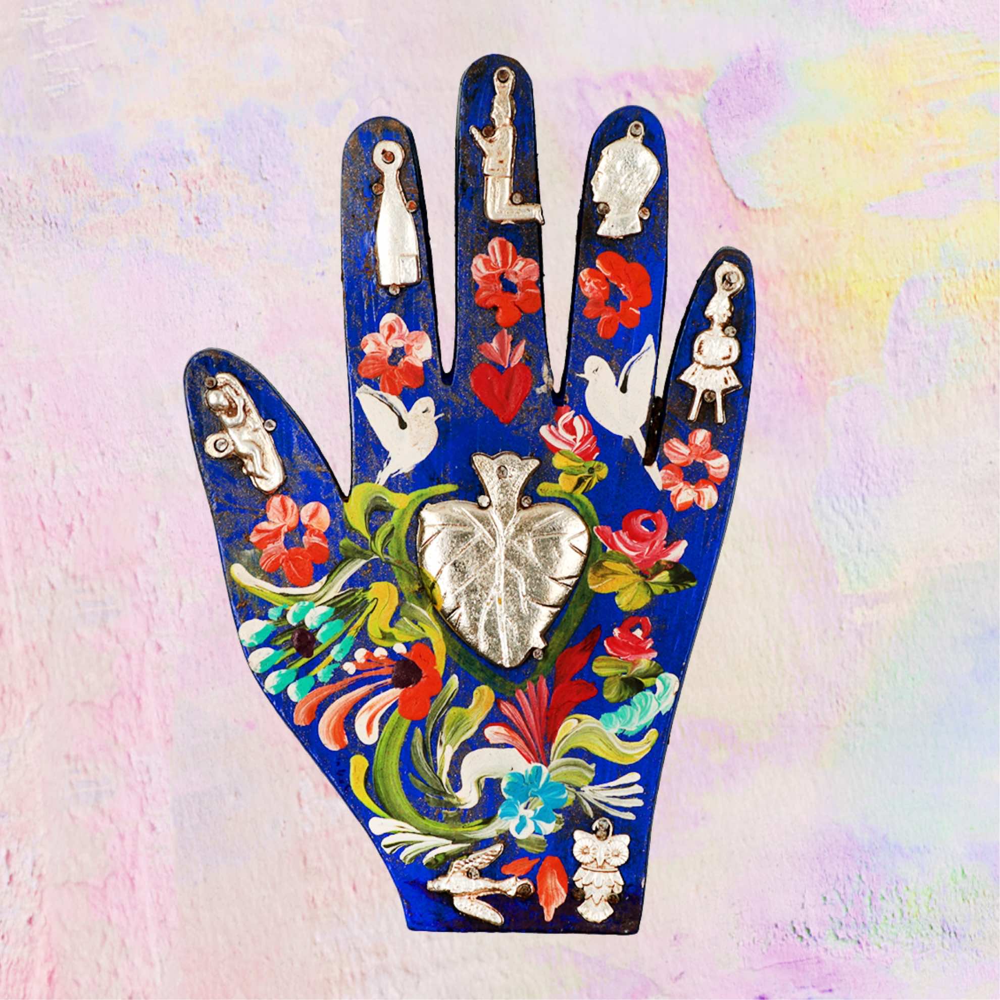 PINK PAMPAS - Wholesale Dimensionele/3D-muurkunst - Mexicaanse handgemaakte houten hand met handgeschilderd ex-voto1