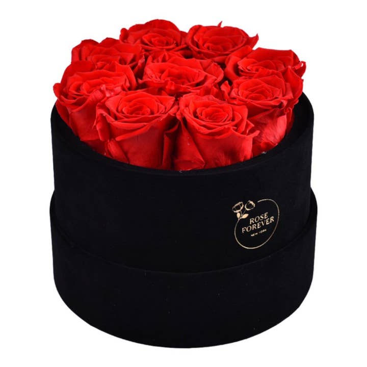 Rose Forever - Wholesale Dried/Pressed Flowers - 9 Red Roses Velvet Eternity Roses Box